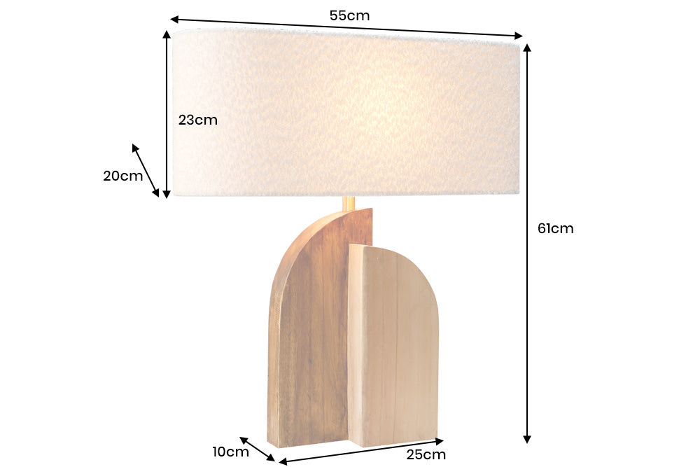 Tischleuchte LOVERS 60cm Natur Regenbaumholz Lampenschirm Bouclé weiß