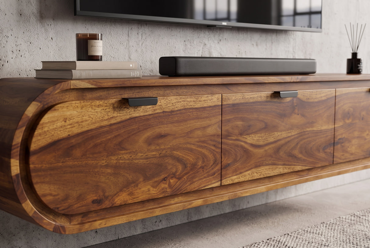 TV-Lowboard ORGANIC 160cm hängend Sheeshamholz braun