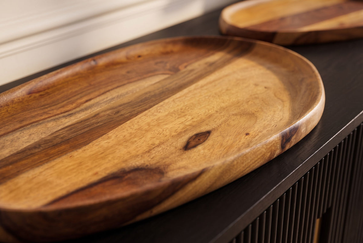 Tablett-Set AMAZONAS 2-tlg. organische Form Sheesham-Holz braun Stone-Finish