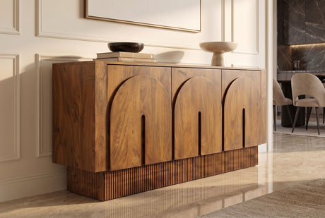 Sideboard ARCADIA 160cm arched front fluted pedestal base mango wood brown