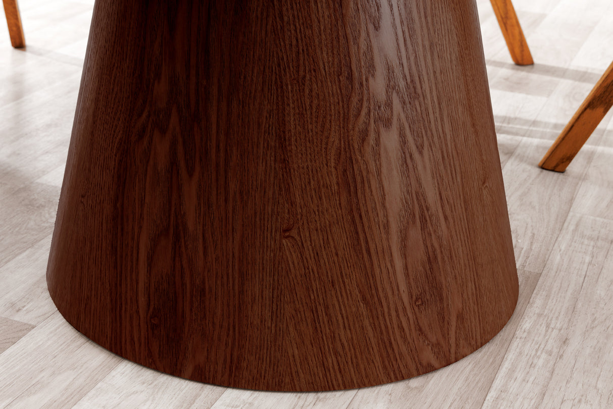 Dining table UNIQUE 120cm round walnut wood verneered ceramic white marble top