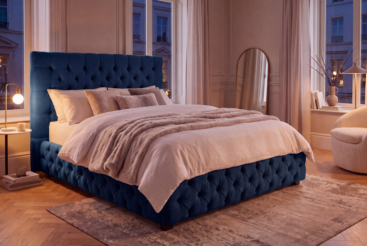 Bed PARIS CHESTERFIELD 180x200cm velvet dark blue