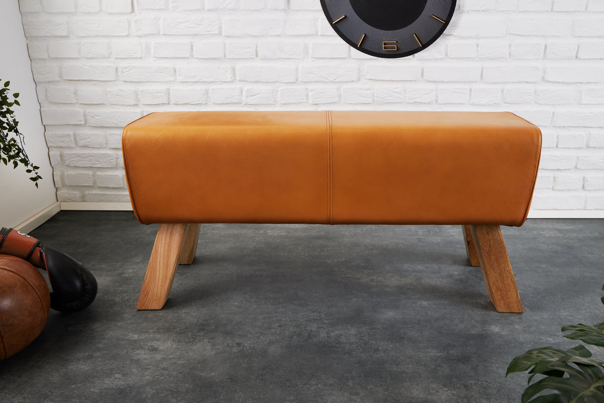 Bench TURNBOCK 100cm genuine leather cognac brown