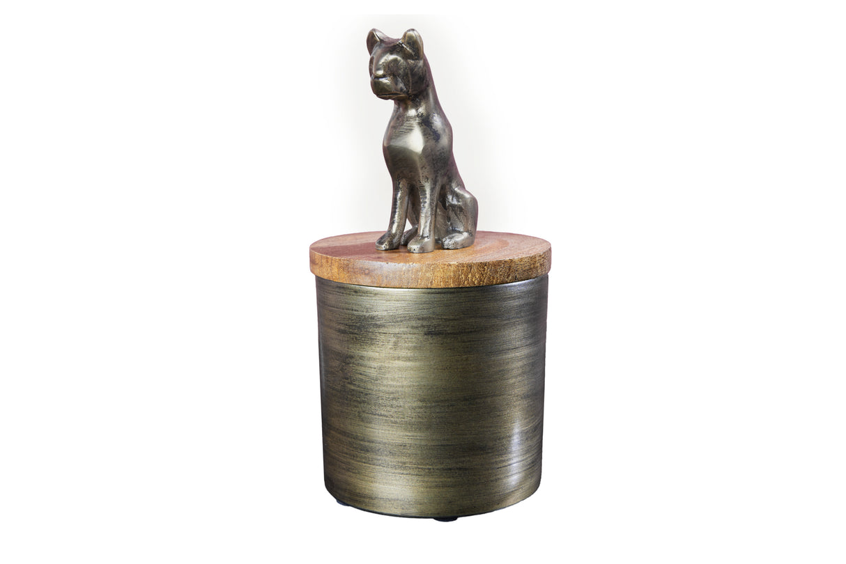 Sculpture tin PANTHER 20cm iron gold mango wood natural