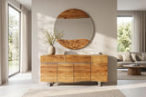 Wandspiegel LIVING EDGE 100cm rund, natürliche Kante, braunes Akazienholz