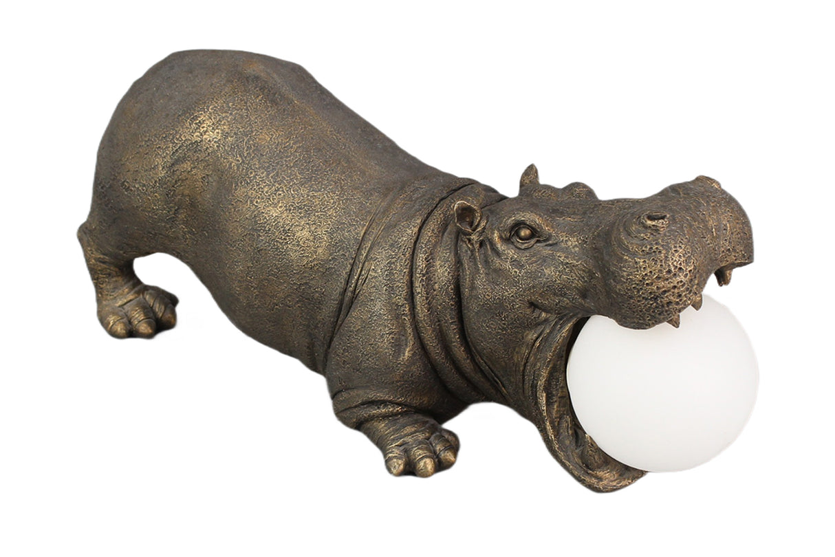 Table lamp HIPPO 45cm hippopotamus sculpture w/ lamp globe black