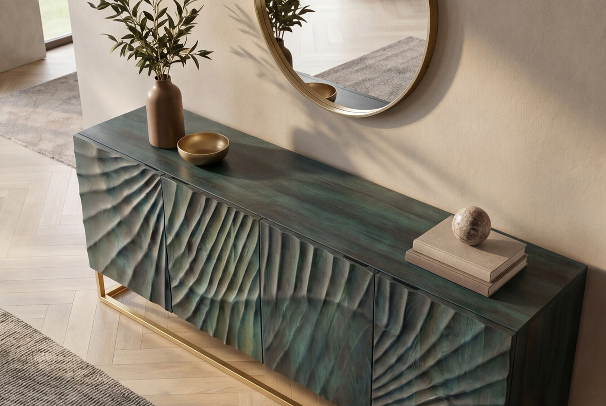 Sideboard SCORPION 180cm 3D Mangoholz türkis gold