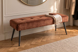 Bench BOUTIQUE 100cm button tufted look velvet rust brown w/ black metal legs