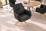 Swivel chair ALMARA 360° auto-return w/ armrests pocket spring core leather black