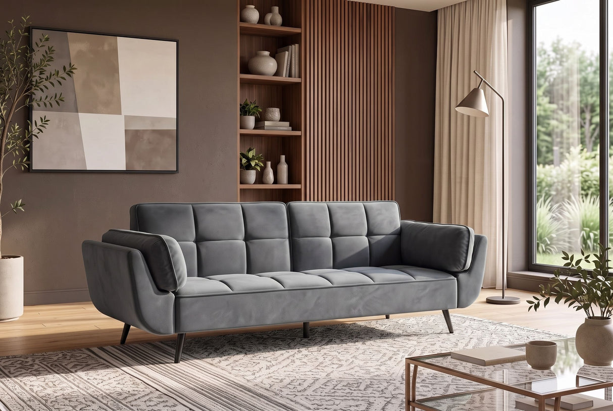 Schlafsofa BOUTIQUE 215cm mit Armlehnen Samt grau