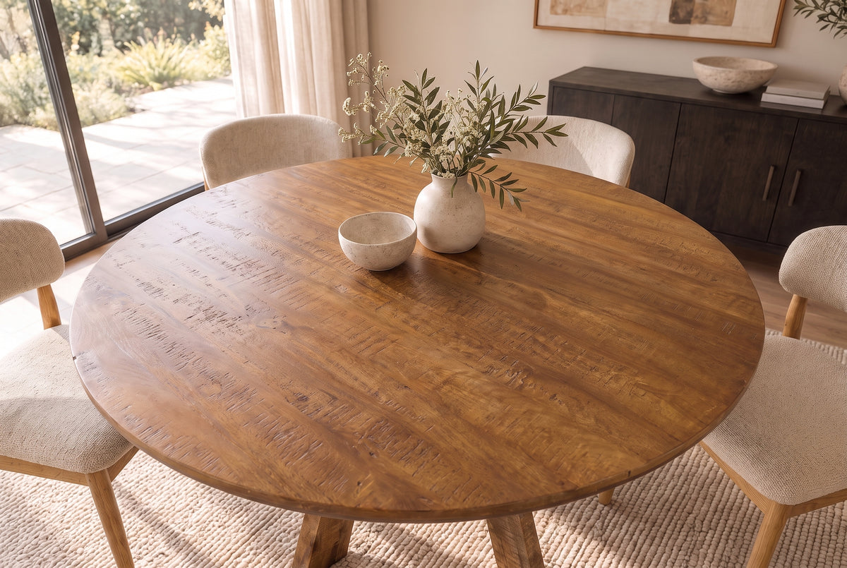 Esstisch ART WOOD Ø 140cm rund Mangoholz braun honigfarbenes Finish