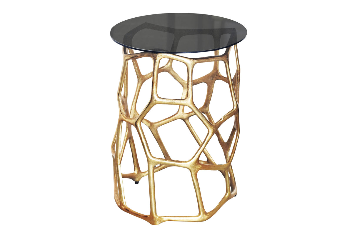 Side table LIQUID GEOMETRIE 50cm tempered black glass gold