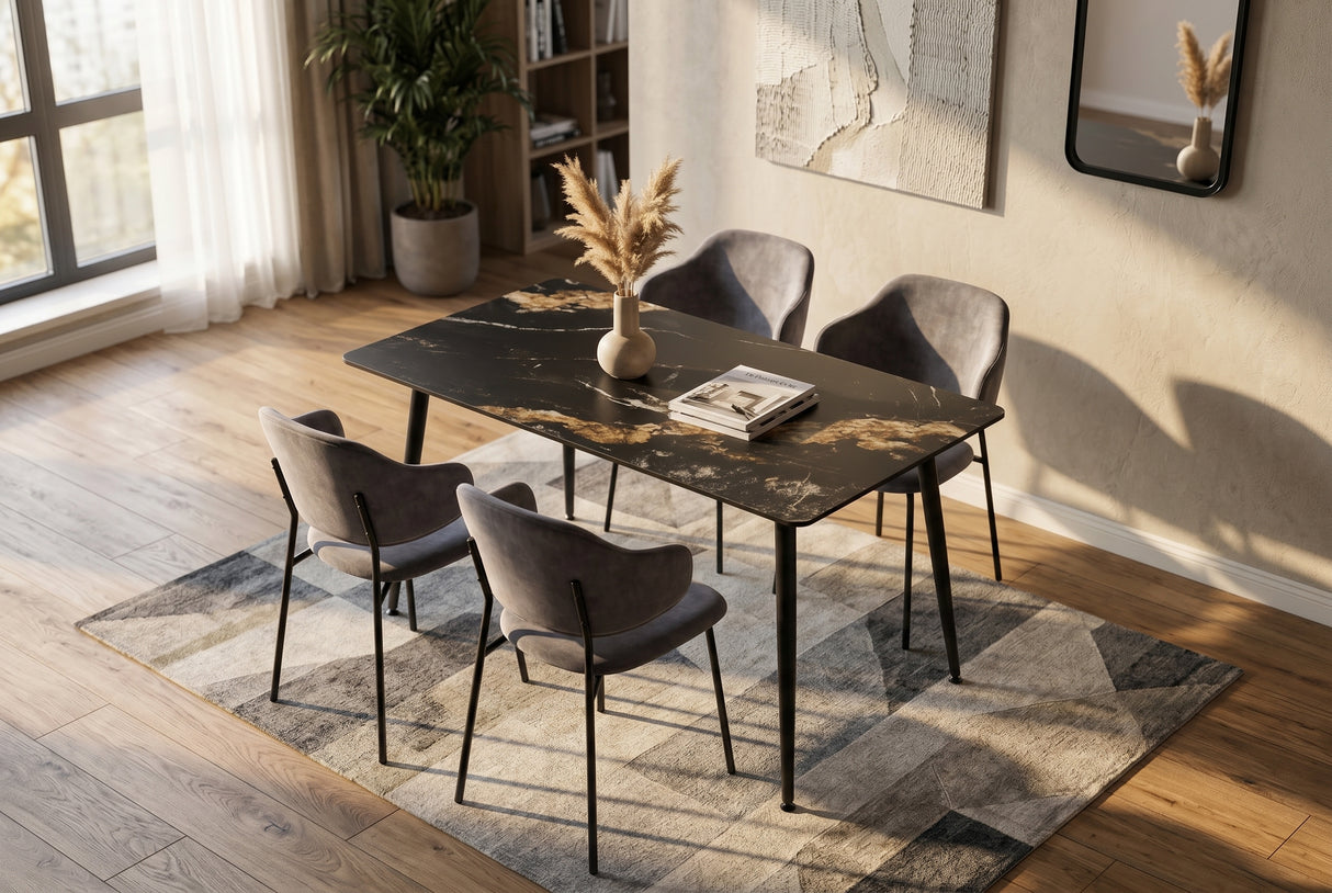 Dining table MILANO 120cm aurora oro ceramic black gold sand