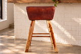 Barhocker TURNBOCK 75 cm Sitz gepolstert Mangoholz natur Echtleder kaffeebraun