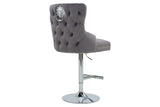 Bar stool CASTLE height adjustable w/ lion´s head handle velvet grey in baroque style