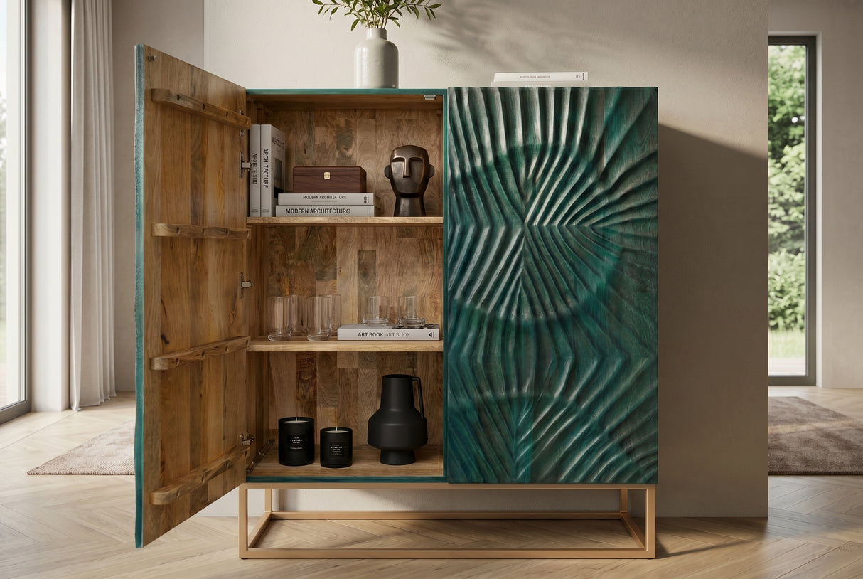 Highboard SCORPION 120cm 3D mango wood turquoise gold