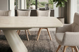 Dining table VOGUE 160-240cm extendable w/ metal frame travertine ceramic top champagne greige beige