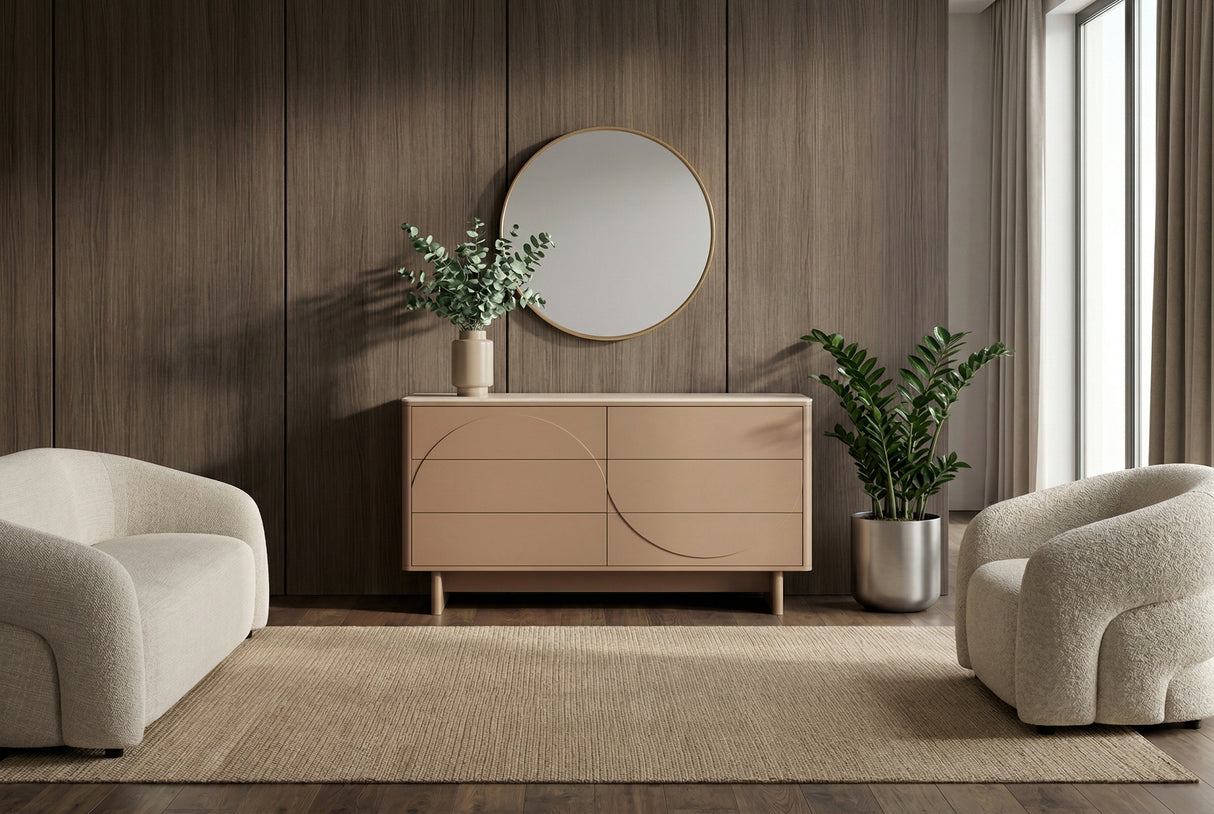 Sideboard SAVOY 150 cm 3D Natur mit Travertinmarmor-Keramikplatte