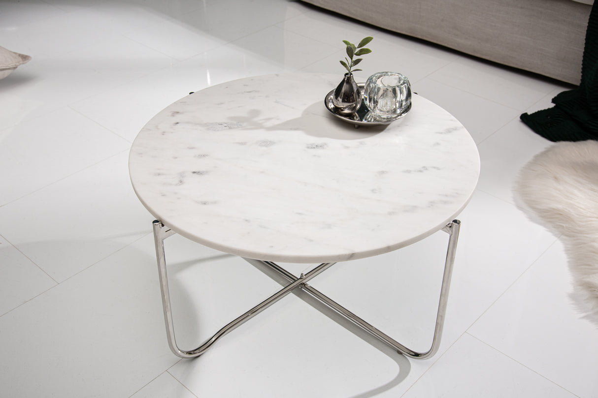 Coffee table NOBLE 65cm marble white w/ removable plate