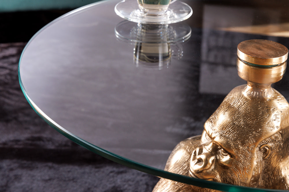 Coffee table KONG 60cm gold safety glass – Invicta Interior