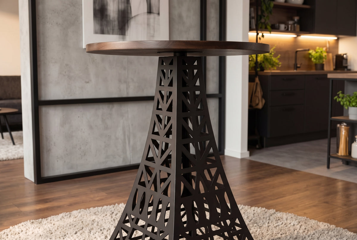 Bar table PARIS LOFT 105cm Eiffel Tower design mango wood dark brown black