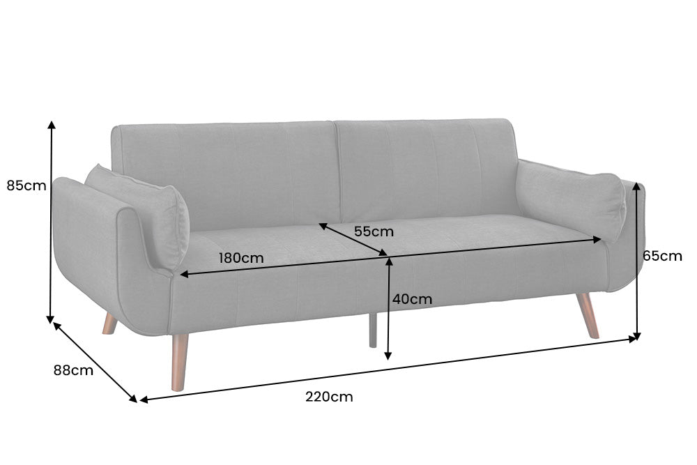 Sofa bed DIVANI 220cm 3-seater velvet grey
