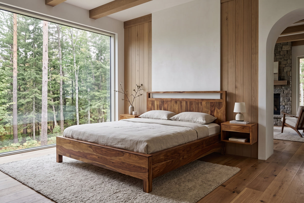 Bed MAKASSAR 180x200cm tree trunk sheesham wood brown