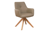 Swivel chair ALMARA 360° auto-return w/ armrests pocket spring core leather taupe oak wood frame