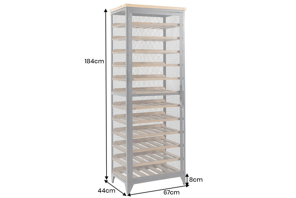 Weinschrank BODEGA 185cm Tannenholz natur mit schwarzem Metallrahmen