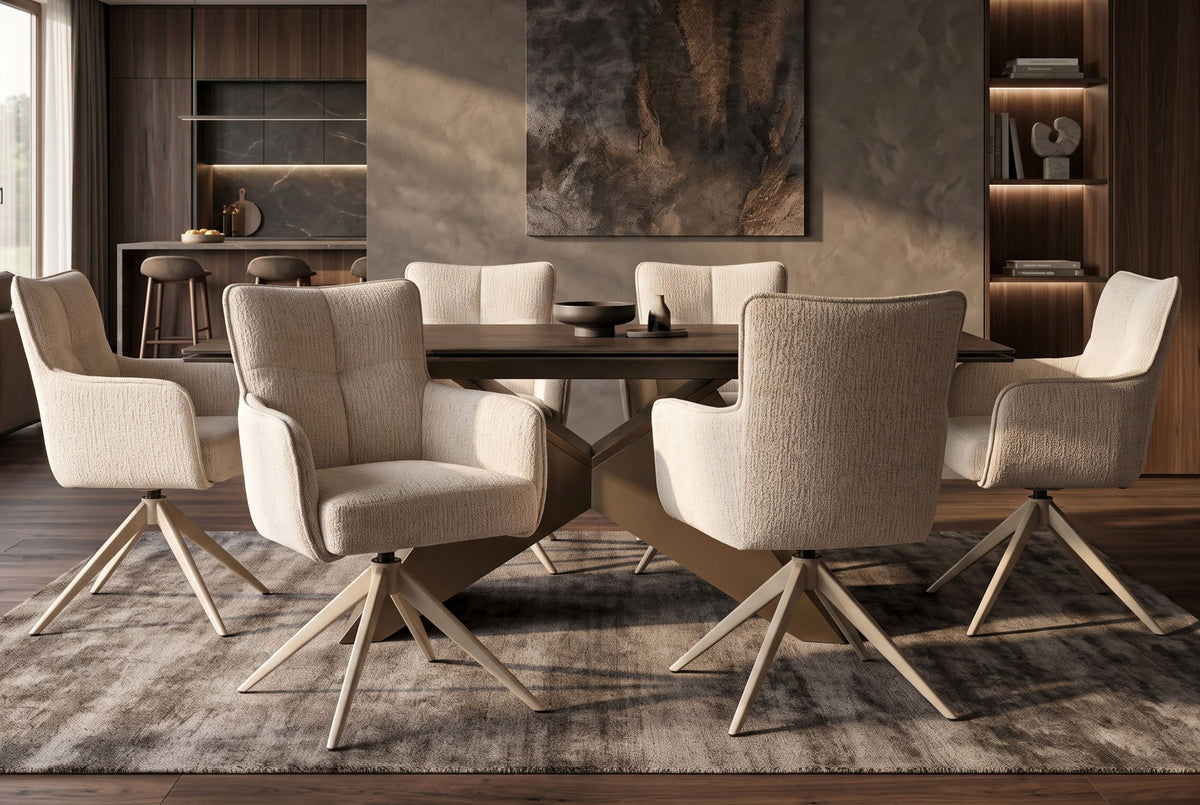 Swivel chair LUGANO 360° auto-return w/ armrests 150 kg load capacity chenille tweed beige
