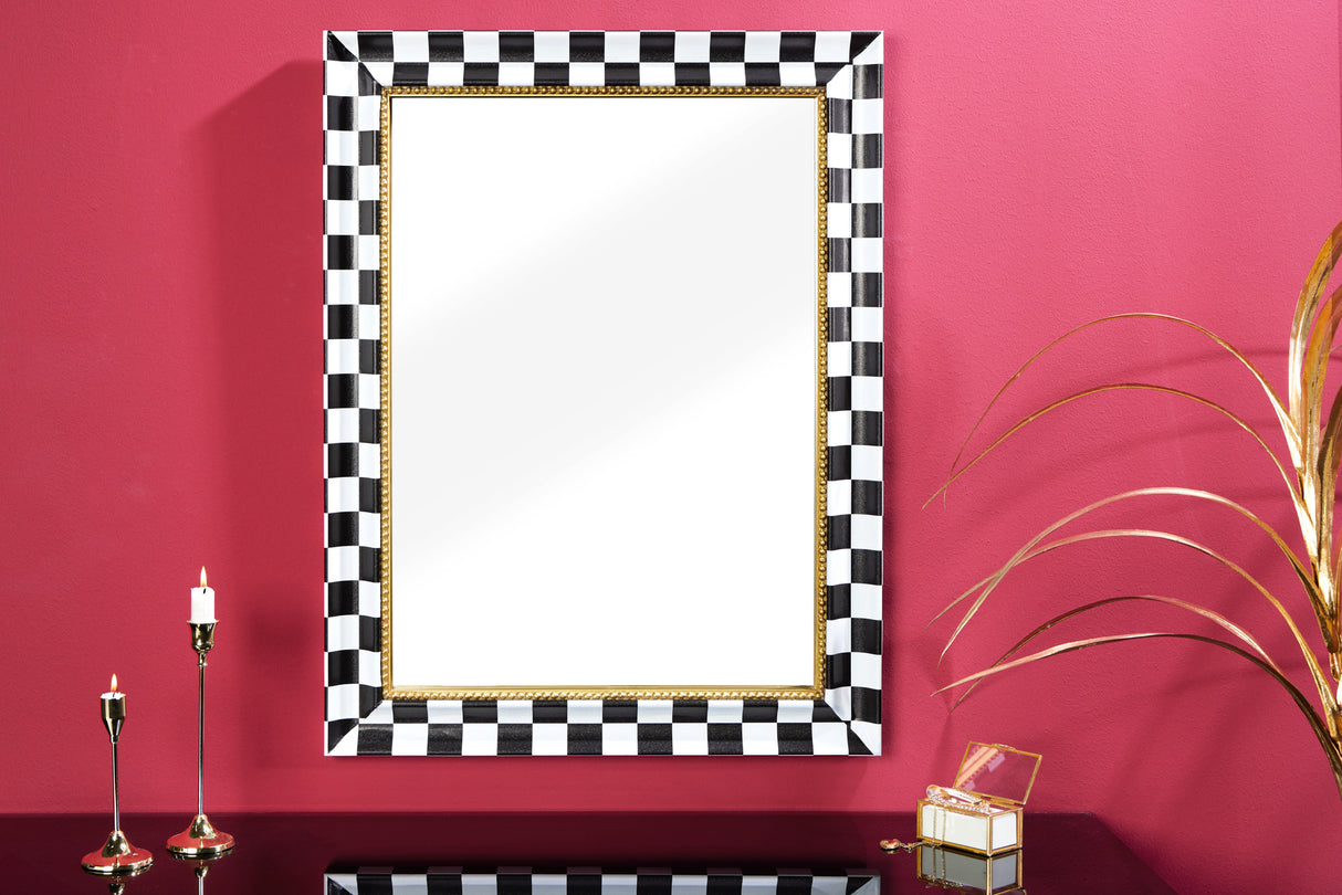 Wall mirror CHESS 80cm pine wood black white gold