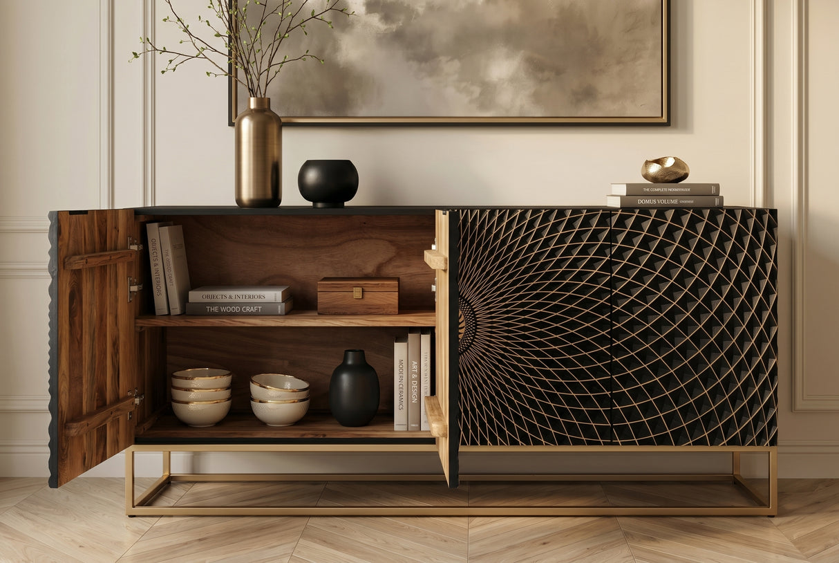 Sideboard ILLUSION 180cm 3D mango schwarz