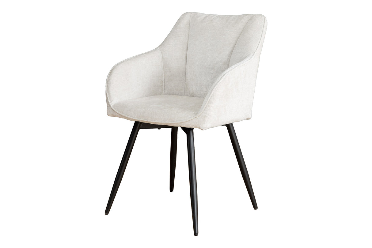 Swivel chair AVIGNON 360° w/ armrests chenille fabric champagne beige and black legs