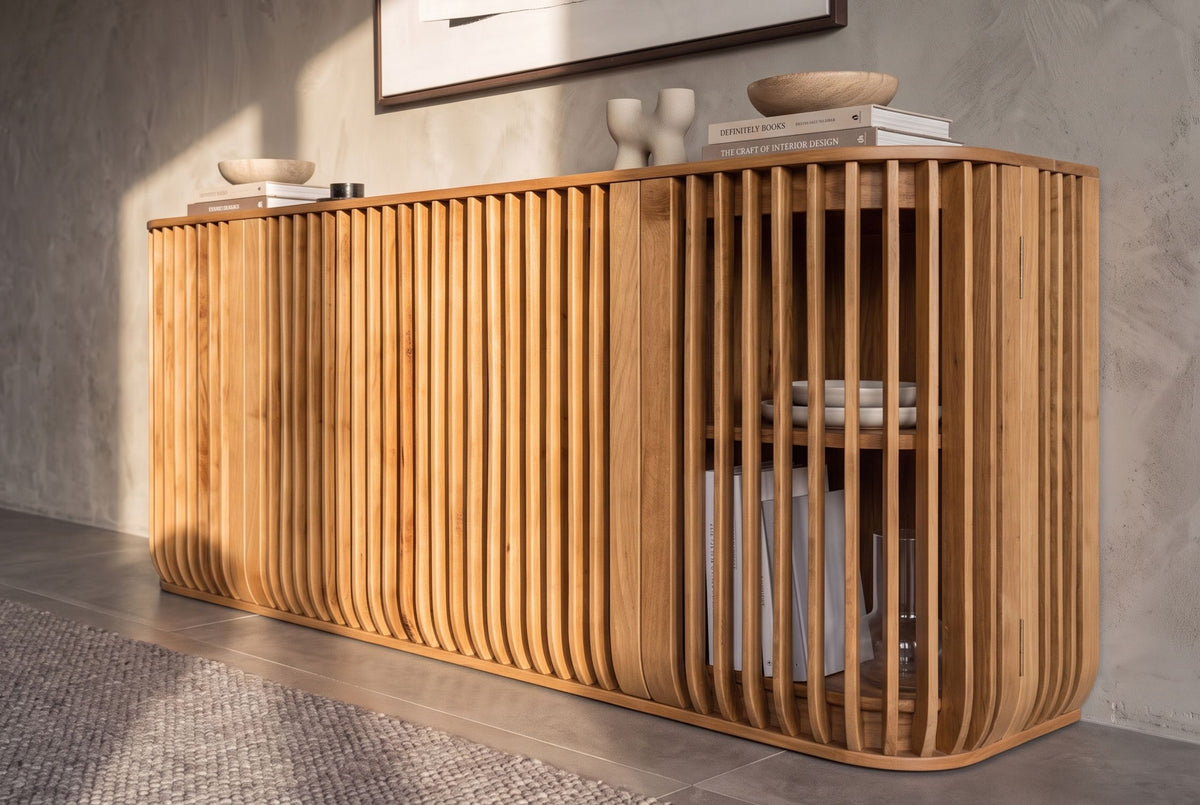 Sideboard SCULPTURA 170cm offene Lamellenfront abgerundete Kanten Mangoholz natur
