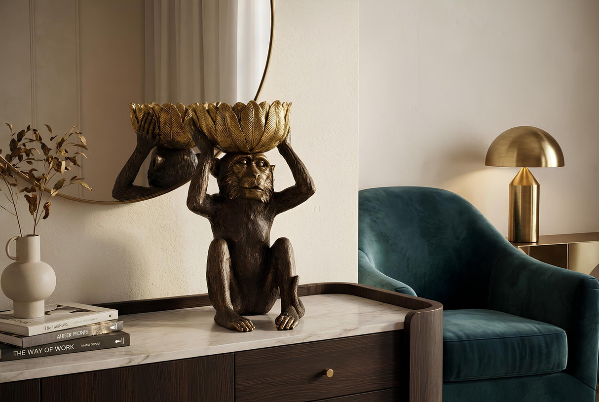 Decoration figure MONKEY 50cm handmade w/ shell black gold