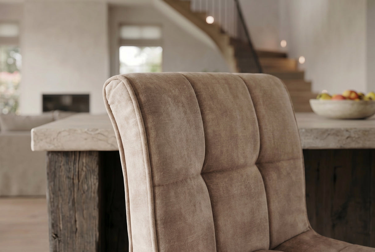 Barhocker MODENA 92-116cm 360° drehbar Samt Champagner-Beige m/ schwarzem Metallgestell
