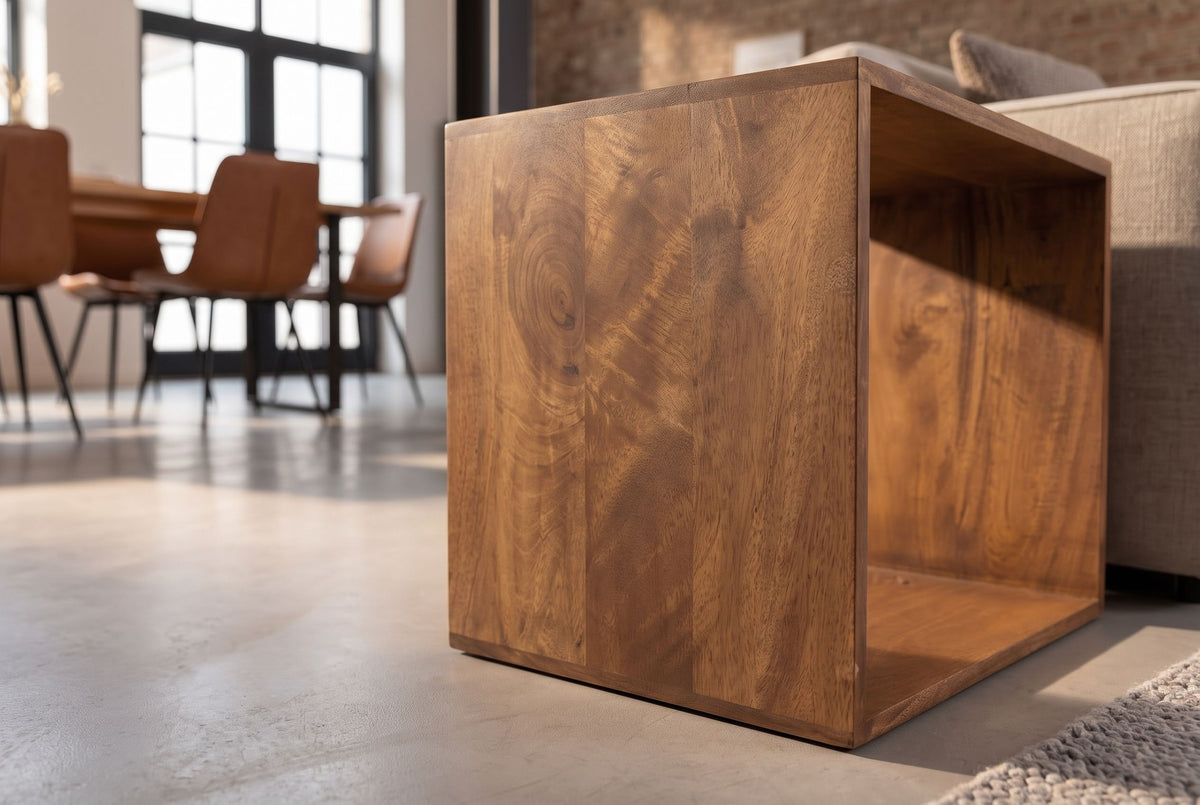 Beistelltisch MAKASSAR 45cm mit Stauraum Mangoholz honigfarben lasiert