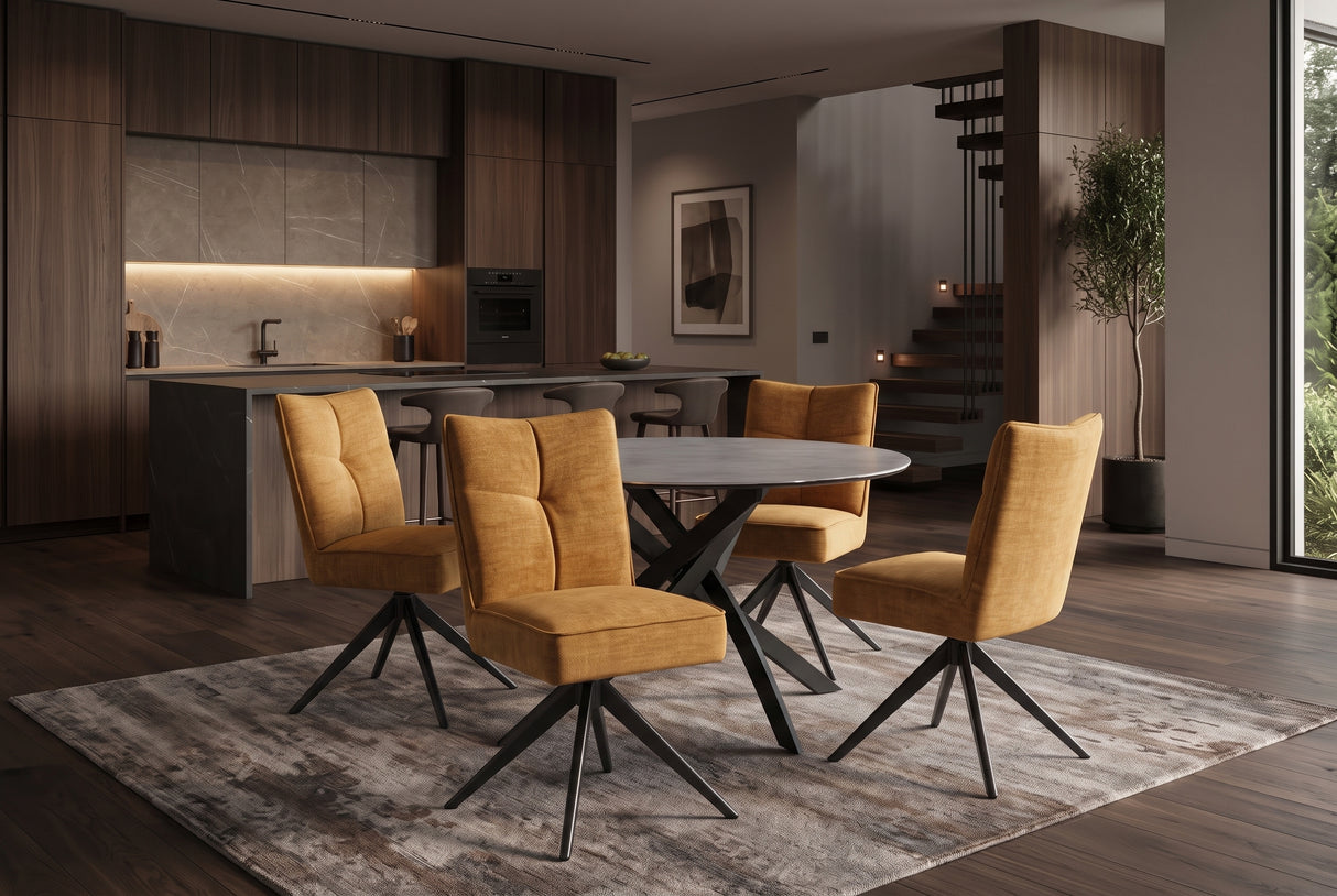 Swivel chair LUGANO 360° auto-return 150 kg load capacity spring core velvet mustard yellow black