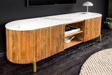 TV-Board TRES CHIC 140cm mango wood natural w/ white marble top and golden handles