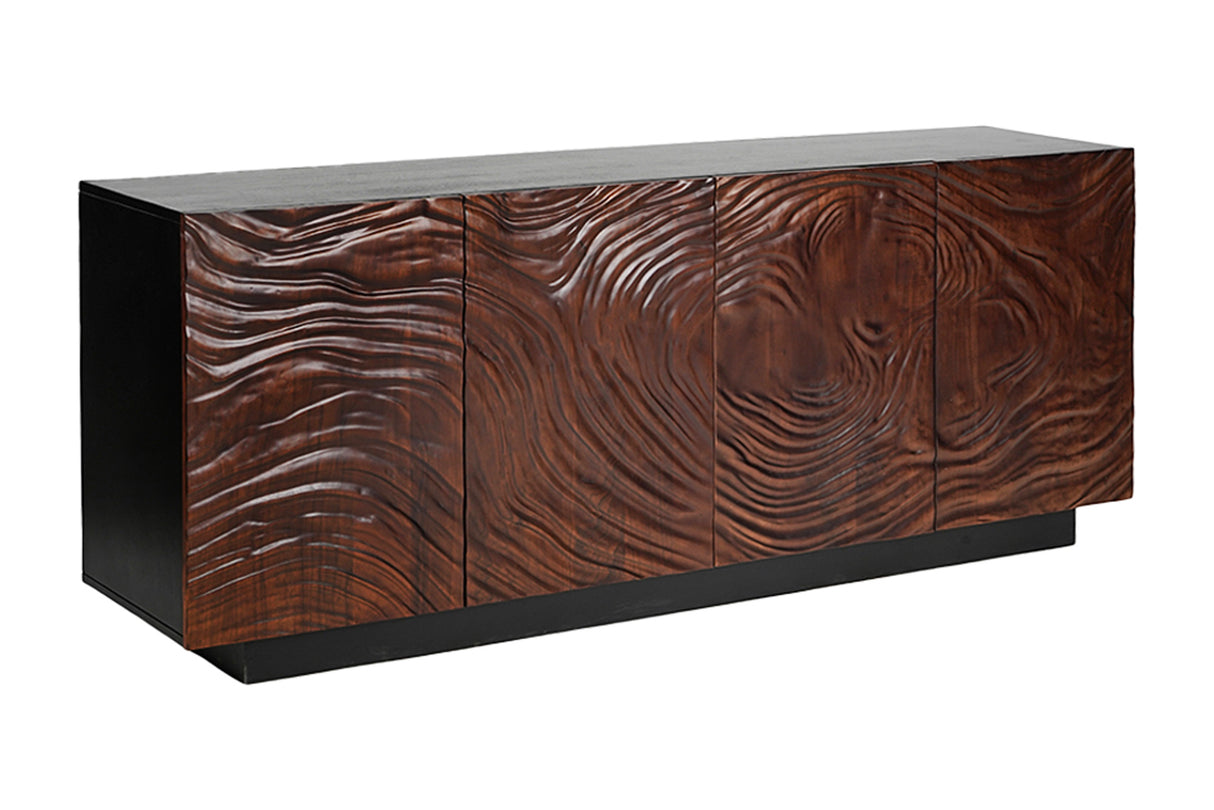 Sideboard FLUID 175cm 3D Akazienholz schwarz und dunkel walnussbraun