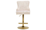 Bar stool CASTLE height adjustable w/ lion´s head handle velvet beige golden legs in baroque style