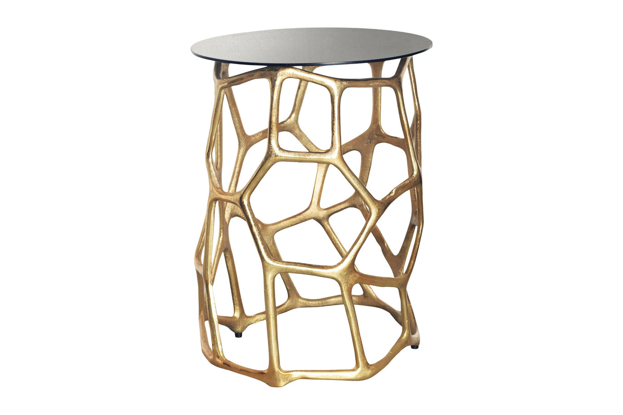 Side table LIQUID GEOMETRIE 50cm tempered black glass gold