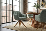 Swivel chair PAPILLON rotatable 180° sage green bouclé w/ armrests oak look legs