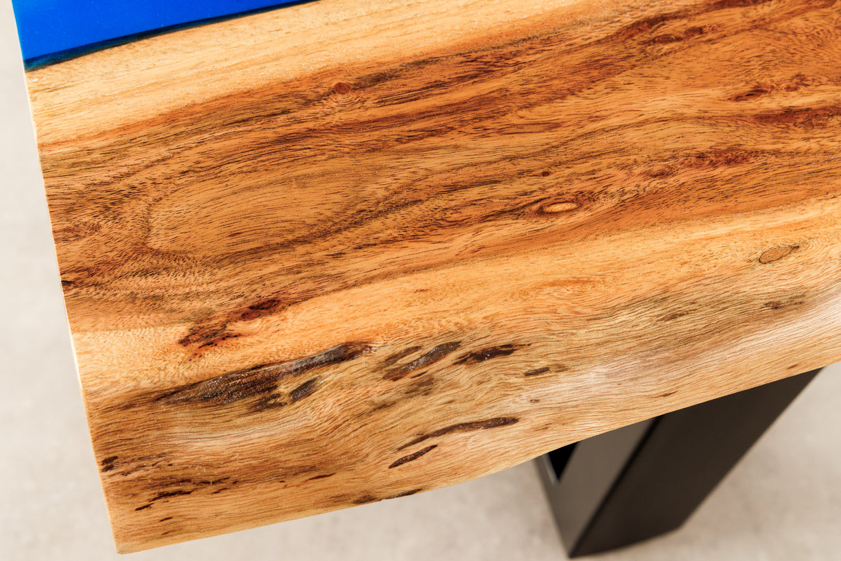 Coffee table LIQUID 110cm acacia wood blue epoxy strip