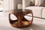 Couchtisch ORGANIC LOOP 60cm rund m. Stauraum Schwarz Rauchglas Sheeshamholz Braun