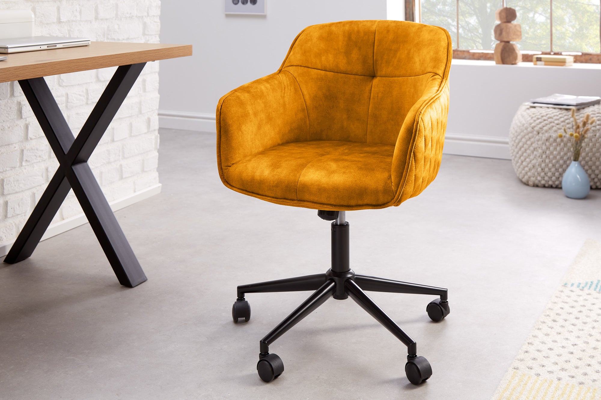 Office chair EUPHORIA 47-56cm velvet mustard yellow – Invicta Interior