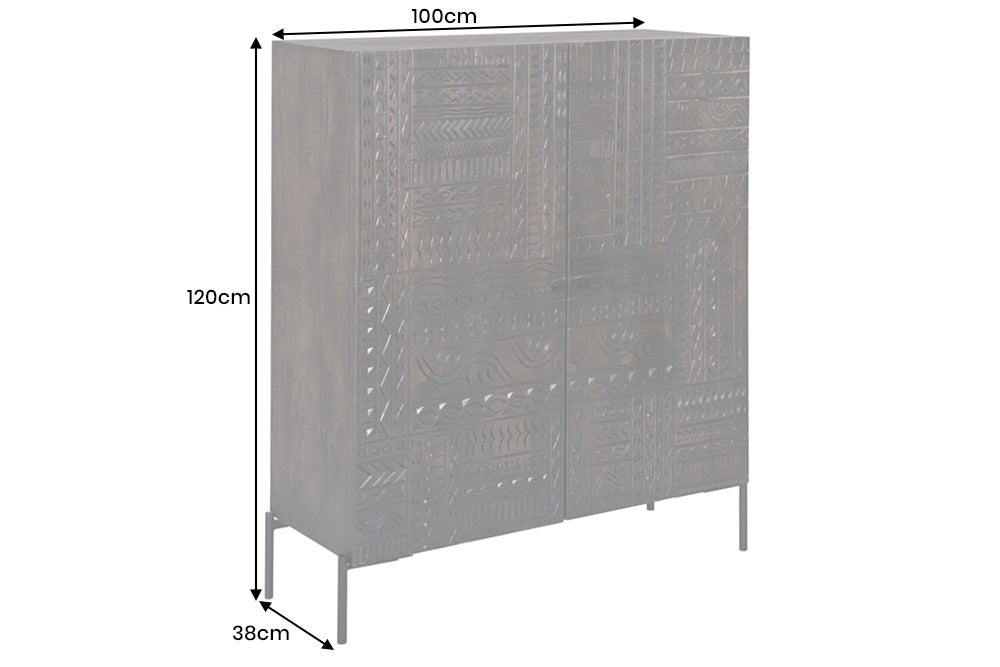 Highboard TRIBAL 120cm 3D Antik-Look Mangoholz dunkelbraun