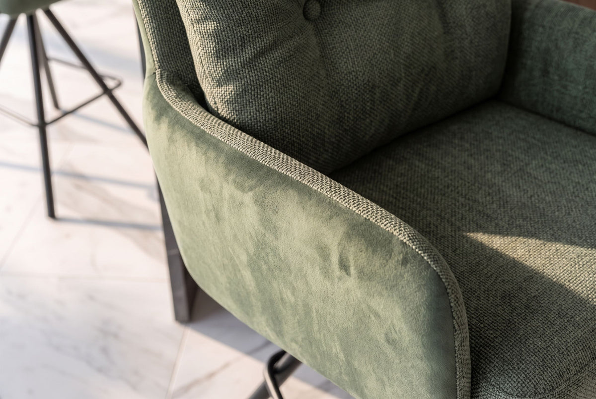 Barhocker BIG GEORGE 360° drehbar mit Armlehnen Federkern Samt Flachgewebe grün
