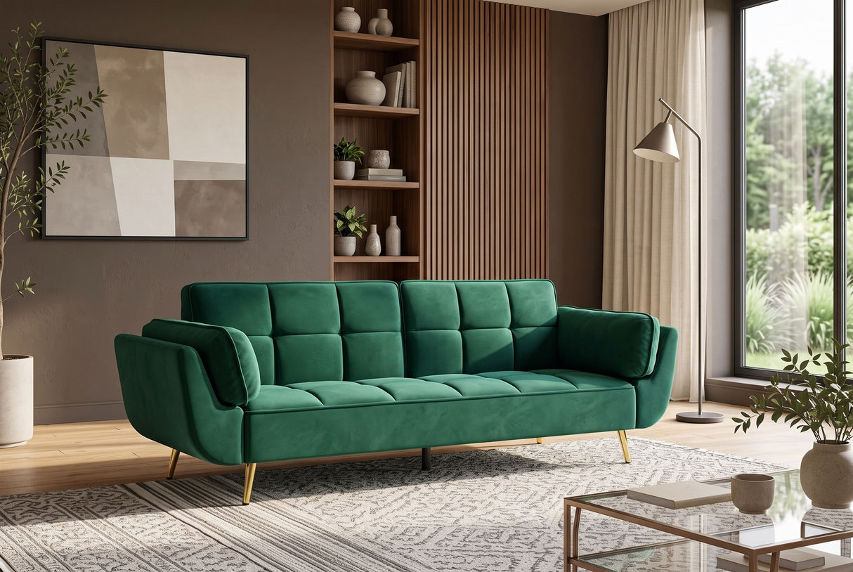 Sofa bed BOUTIQUE 215cm 3-seater velvet emerald green