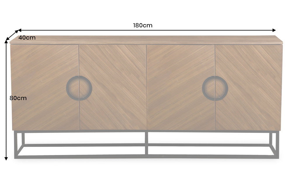Sideboard GRANDEZZA 180cm walnut wood look w/ black metal frame